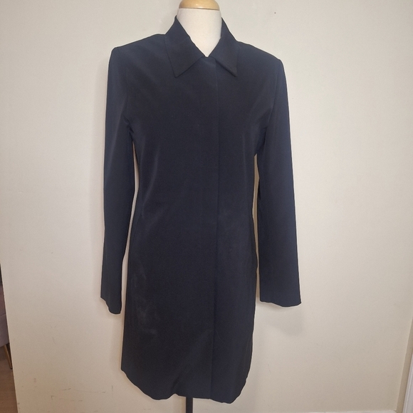 Theory black straight car coat hidden pockets polyester/lycra SZ M - Picture 2 of 9